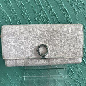 Bvlgari White Fold Over Long Wallet